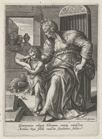 Grammatik (titel på objekt) The Seven Liberal Arts (artes liberales) (serietitel) av Johann Sadeler (I)