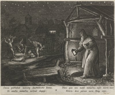 Saint Alphegus of Canterbury som eremit Eremiternas dygdiga liv (serietitel) Trophaeum vitae solitariae (serietitel) av Johann Sadeler (I)