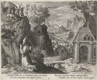 Sankt Landelinus som eremit Eremiter (serietitel) Oraculum Anachoreticum (serietitel) av Johann Sadeler (I)