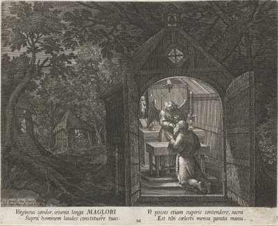 Saint Maglor som eremit Eremiter (serietitel) Oraculum Anachoreticum (serietitel) av Johann Sadeler (I)