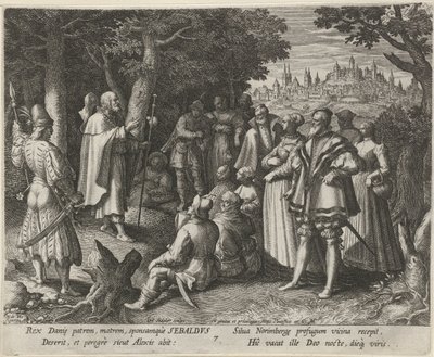 Sankt Sebaldus av Nürnberg som eremit Eremiternas dygdiga liv (serietitel) Trophaeum vitae solitariae (serietitel) av Johann Sadeler (I)