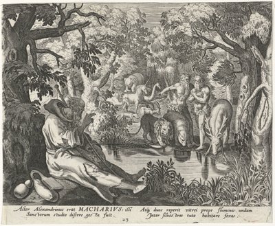 Macarius av Alexandria som eremit Manliga eremiter (serietitel) Solitudo Sive Vitae Patrum Eremicolarum (serietitel) av Johann Sadeler (I)