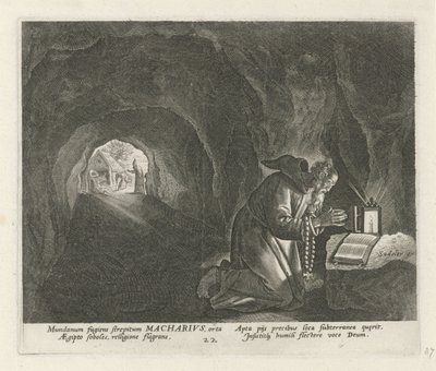 Macarius av Egypten som en eremit Manliga eremiter (serietitel) Solitudo Sive Vitae Patrum Eremicolarum (serietitel) av Johann Sadeler (I)