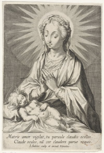 Maria avgudar det sovande Kristusbarnet av Johann Sadeler (I)