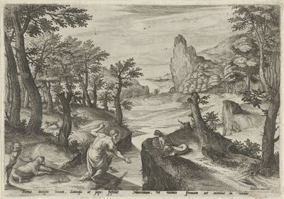 Narciss Landskap med mytologiska scener (serietitel) av Johann Sadeler (I)