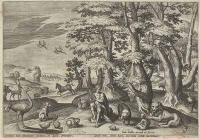 Orpheus, gör musik för djuren Landskap med mytologiska scener (serietitel) av Johann Sadeler (I)