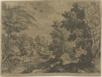 Flodlandskap med en roddbåt av Johann Sadeler (I)