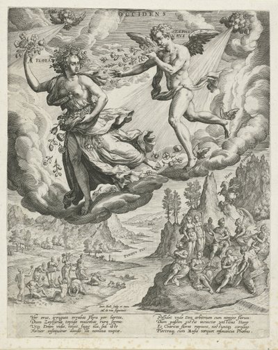 västanvind Occidens (titel på objekt) De fyra vindarna (serietitel) av Johann Sadeler (I)