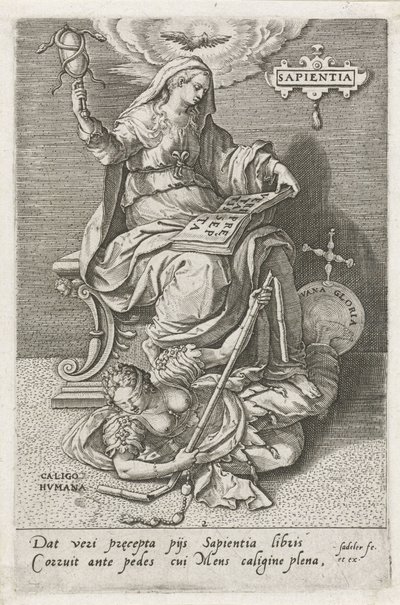Visdom (Sapientia) övervinner mänsklig förvirring (Caligo Humana) Sapientia (titel på objekt) Dygder övervinner laster (serietitel) av Johann Sadeler (I)