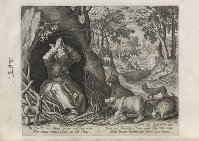 Blasius, plansch 8 av 30 ur serien Sylvae Sacrae (Eremiter i landskap) av Johann Sadeler I