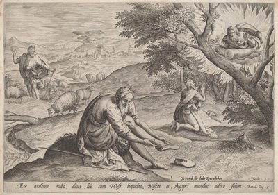 Gud som visar sig för Moses, 1585. av Johann Sadeler I