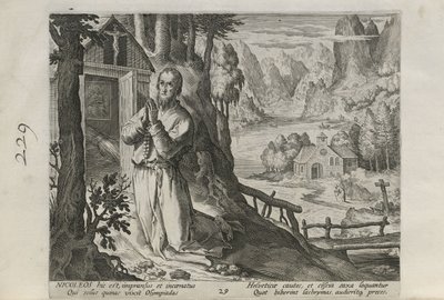 Nicoleos, plansch 29 av 30 ur serien Sylvae Sacrae (Eremiter i landskap) av Johann Sadeler I