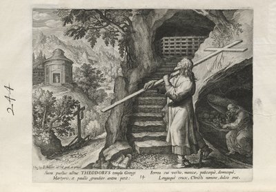 Theodorus, plansch 14 av 25 ur serien Trophaeum Vitae Solitariae (manliga eremiter) av Johann Sadeler I