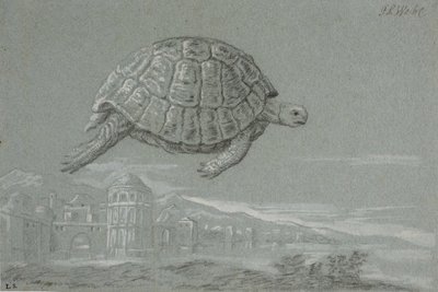 Studie av en sköldpadda och utsikten till en befäst stad vid havet (Venedig) av Johann Salomon Wahl