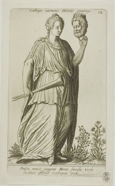 Calliope, Muse of Epic Poetry, tallrik 12 från Parnassus Biceps av Johann Theodor de Bry