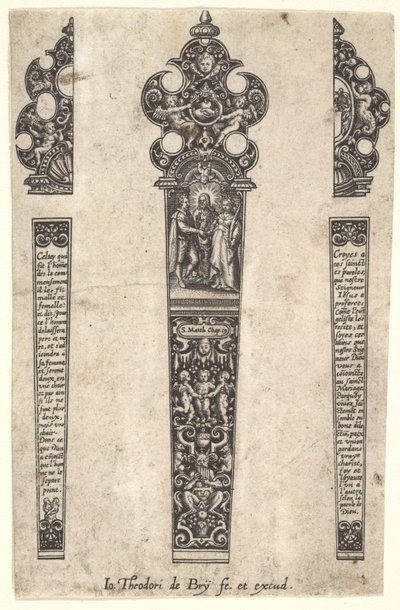 Design för knivskaft för att fira ett äktenskap, ca. 1580-1600. av Johann Theodor de Bry
