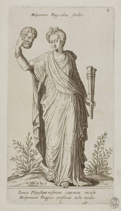 Melpomene, Muse of Tragedy, tallrik 8 från Parnassus Biceps av Johann Theodor de Bry