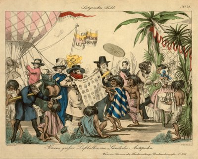 Greens luftballong i Antipoderna, ca 1840 (handfärgad etsning) av Johann Wenzel Zinke