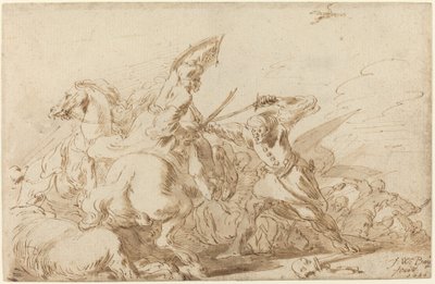 En strid mellan orientaliskt kavalleri och soldater av Johann Wilhelm Baur