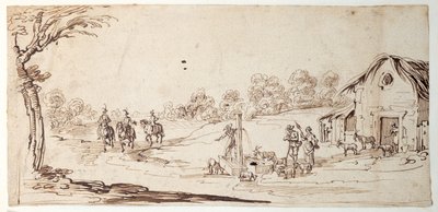 Lantlig scen (penna och bläck på papper) av Johann Wilhelm Baur