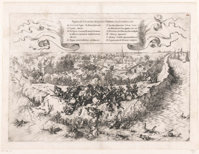 Slaget vid Oosterweel, 1567 Pugna ad Osteruelam, Margarita Parmensi Gubernatrice. 1567 (titel på objekt) av Johann Wilhelm Baur