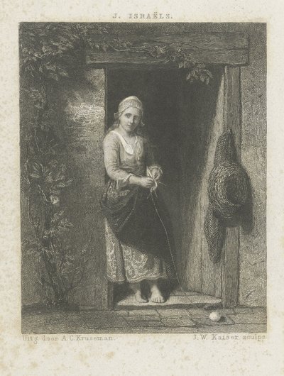 Ung kvinna med stickning av Johann Wilhelm Kaiser (I)