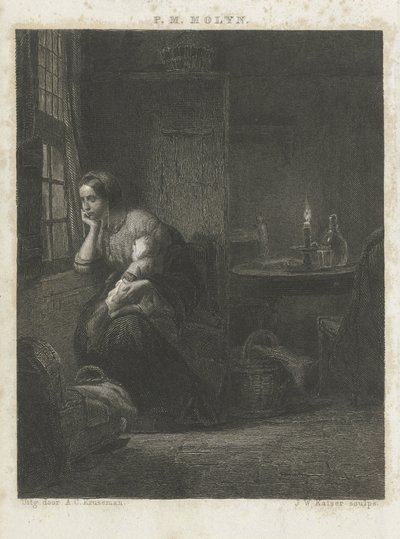 Kvinna med barn vid ett fönster av Johann Wilhelm Kaiser (I)