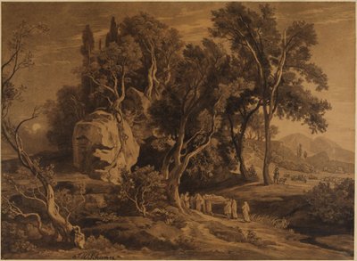 Abrahams begravning i grottan i Mamres lund (Första Moseboken 25, 9) av Johann Wilhelm Schirmer
