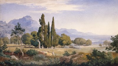 Ett arkadiskt landskap (penna och akvarell) av Johann Wilhelm Schirmer