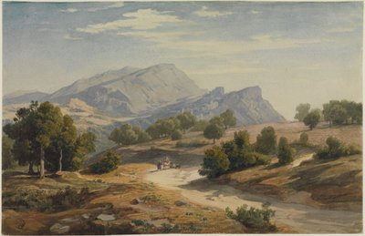 Utsikt från öster över Rocca Canterano och Mamelle i bakgrunden av Johann Wilhelm Schirmer