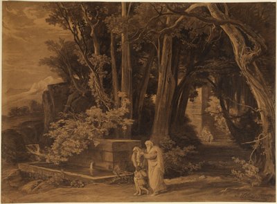 Hagars fördrivning med Ismael (Första Moseboken 21, 14) av Johann Wilhelm Schirmer