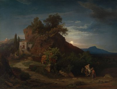 Natten, samarierns ankomst med den skadade till värdshuset av Johann Wilhelm Schirmer