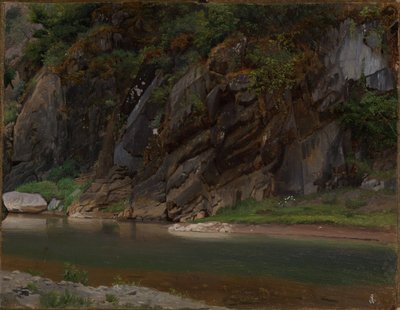 Flod med klippig strand av Johann Wilhelm Schirmer