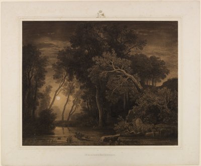 Flodlandskap med uppgående måne av Johann Wilhelm Schirmer