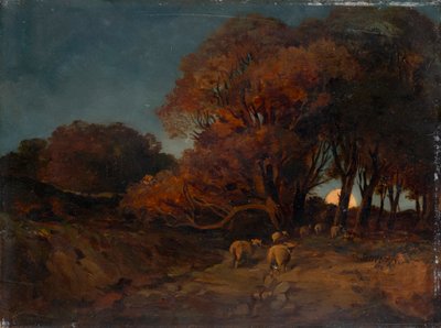 Höstskog i månskenet av Johann Wilhelm Schirmer