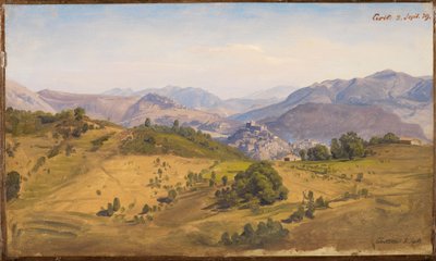 Landskap nära Civitella med utsikt norrut mot Rocca Canterano av Johann Wilhelm Schirmer