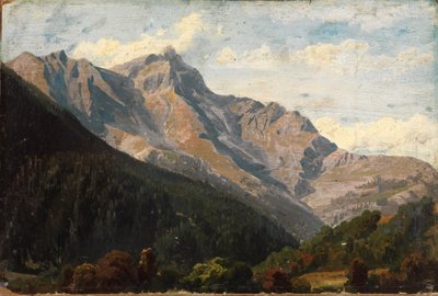 Schweiziskt bergslandskap med Piz Beverin i bakgrunden av Johann Wilhelm Schirmer