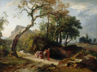 Räddningen av den skadade mannen av den barmhärtige samariten (kväll) c.1856 av Johann Wilhelm Schirmer