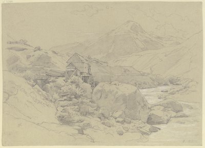 Vattenkvarn i ett bergslandskap av Johann Wilhelm Schirmer