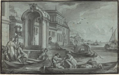 Venetiansk fantasi med en prydnadsbåge av Johann Wolfgang Baumgartner