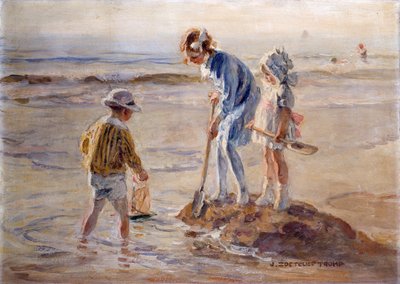Spelar på Katwijk Beach (olja på duk) av Johann Zoetelief Tromp