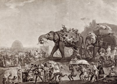 Hyderbecks ambassad till Calcutta, från vesiren av Oude, genom Patna, år 1788, för att möta Lord Cornwallis, pub.c.1800 (mezzotint) av Johan Joseph Zoffany
