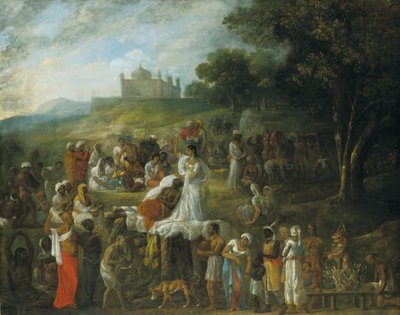 Offer av en hinduänka på begravningshögen av hennes man av Johan Joseph Zoffany