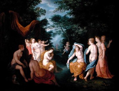 Diana och Acteon (olja på koppar) av Johann or Hans (attr.to) Konig