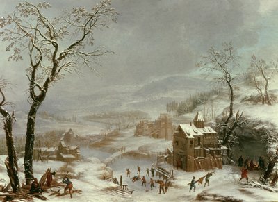 Vinterscen nära floden Flustal av Johann the Yngr. Dallinger von Dalling