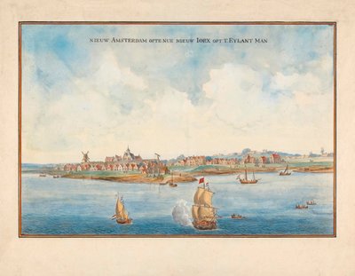 New York från havet på 1600-talet. av Johannes (after) Vingboons