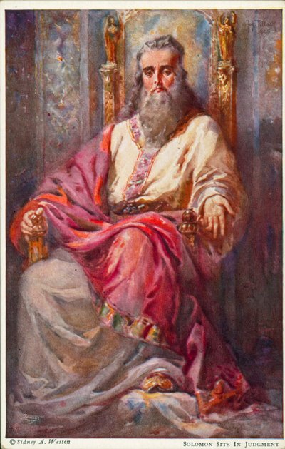 Salomo sitter i dom (färglitografi) av Johannes Adolf Tillack