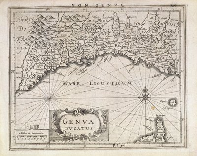 Duchy ya Genoa, Ramani ya Jan Baptist Vrients kutoka kwa atlasi ya Ujerumani, mchoro wa shaba, nusu ya karne ya 17 av Johannes Baptista Vrints
