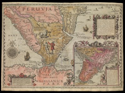 Sydspetsen av Peru, Sydamerika, ca 1590 (handkolorerad) av Johannes Baptista van the Younger Doetechum