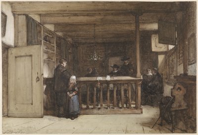 Löndag: Rådmannens rum i tingshuset i Nieuw-Loosdrecht, dekorerat med 1600-talsfigurer av Johannes Bosboom
